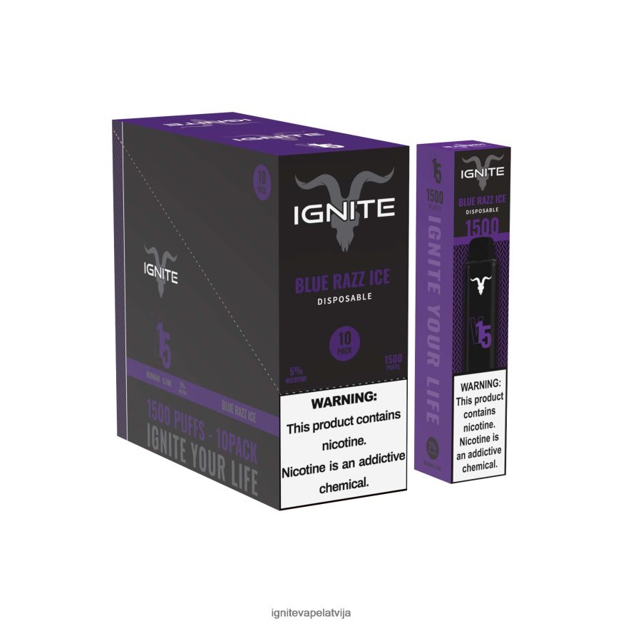 Ignite Puff Bar | IGNITE V15 vape pildspalva 10 pac zils razz ledus V22L8096