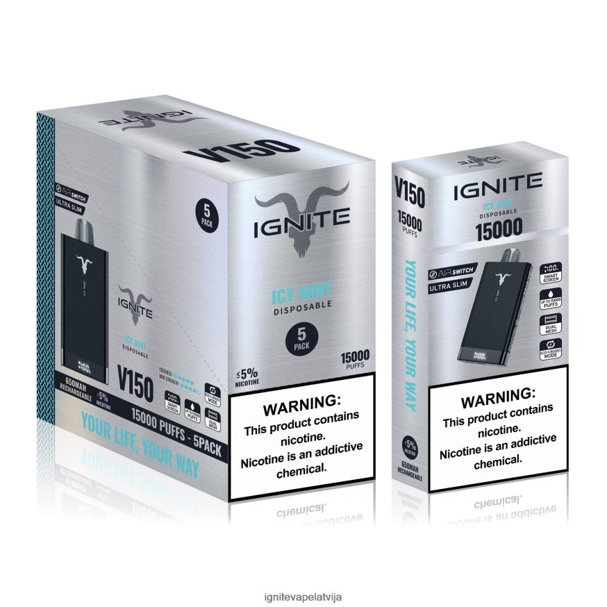 Ignite Puff Bar | IGNITE V150 vape pildspalva 5-iepakojumā ledaina piparmētra V22L8086