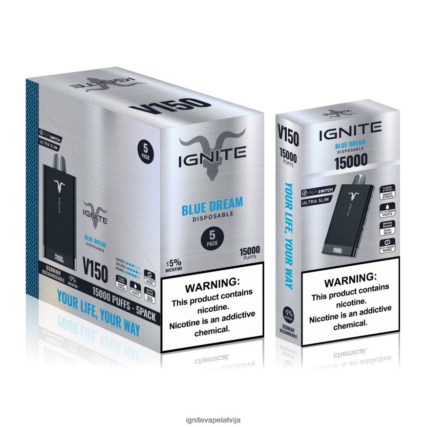 Ignite Puff Bar | IGNITE V150 vape pildspalva 5-iepakojumā ledaina piparmētra V22L8086