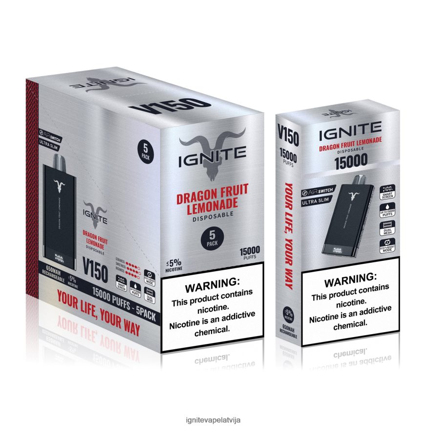 Ignite Puff Bar | IGNITE V150 vape pildspalva 5-iepakojumā ledaina piparmētra V22L8086