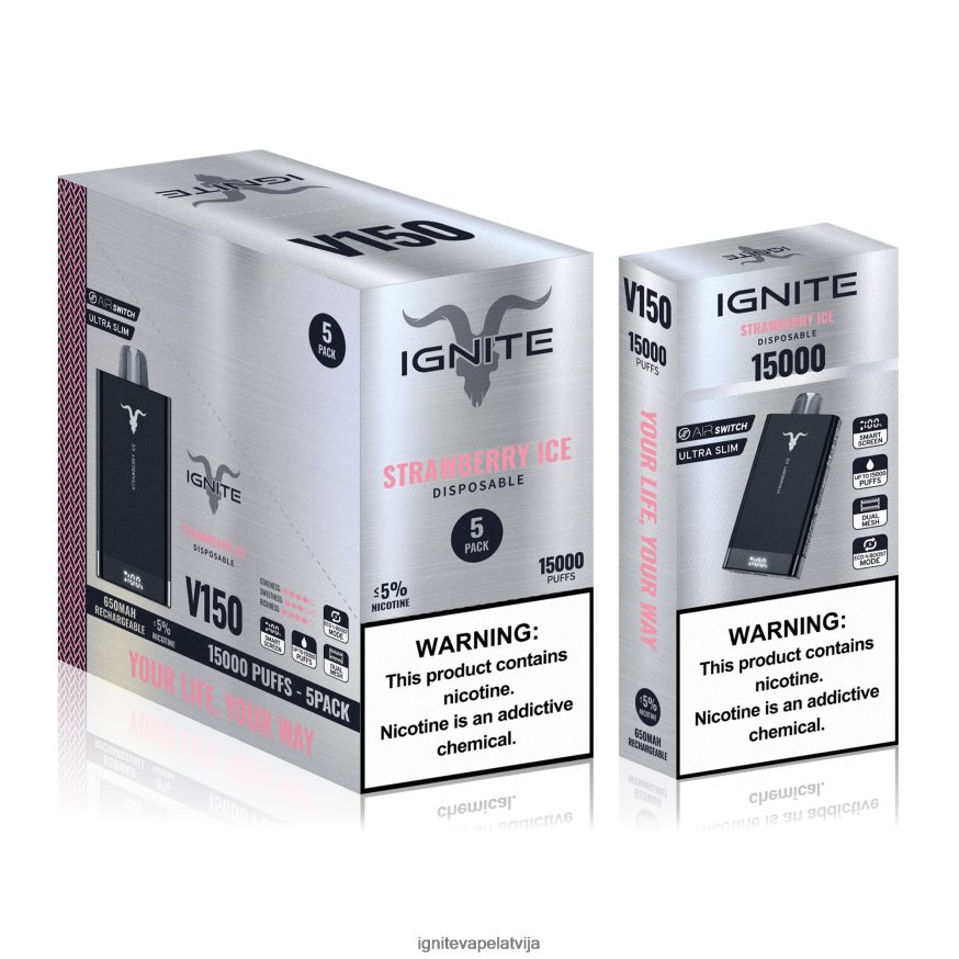 Ignite Puff Bar | IGNITE V150 vape pildspalva 5-iepakojumā ledaina piparmētra V22L8086