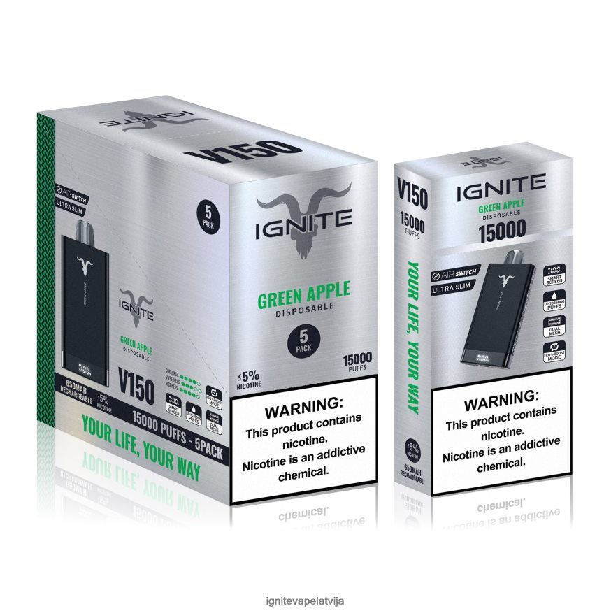 Ignite Puff Bar | IGNITE V150 vape pildspalva 5-iepakojumā ledaina piparmētra V22L8086