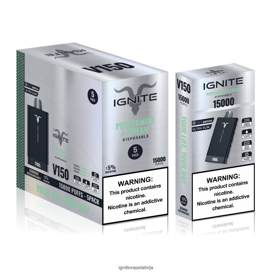 Ignite Puff Bar | IGNITE V150 vape pildspalva 5-iepakojumā ledaina piparmētra V22L8086