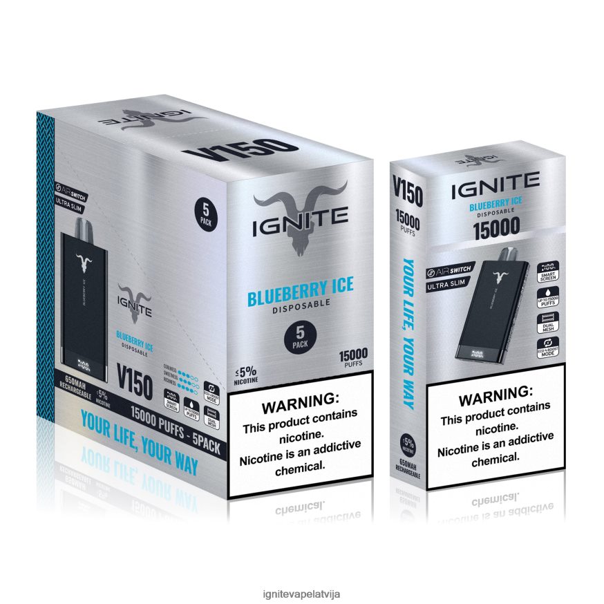 Ignite Puff Bar | IGNITE V150 vape pildspalva 5-iepakojumā ledaina piparmētra V22L8086