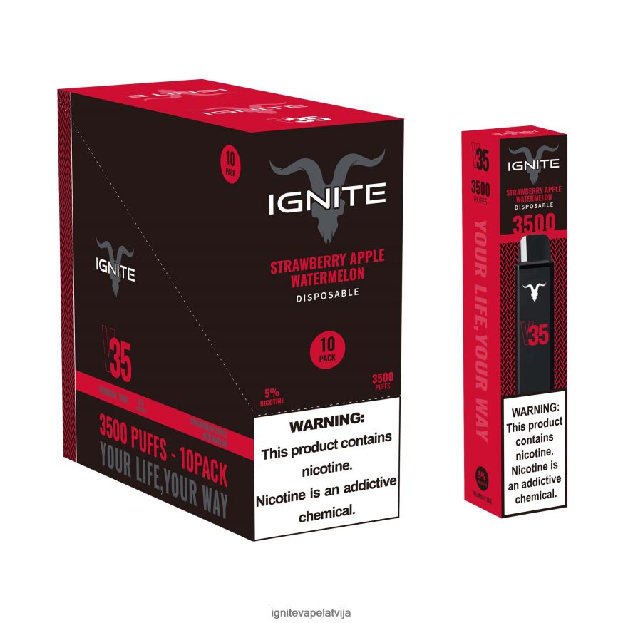 Ignite Puff Bar | IGNITE V35 vape pildspalva 10 pac zemeņu ābolu arbūzs V22L80126