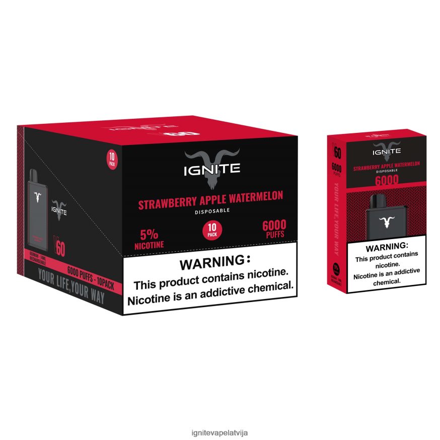 Ignite Puff Price | IGNITE V60 vape pildspalva 10 pac zemeņu ābolu arbūzs V22L8025