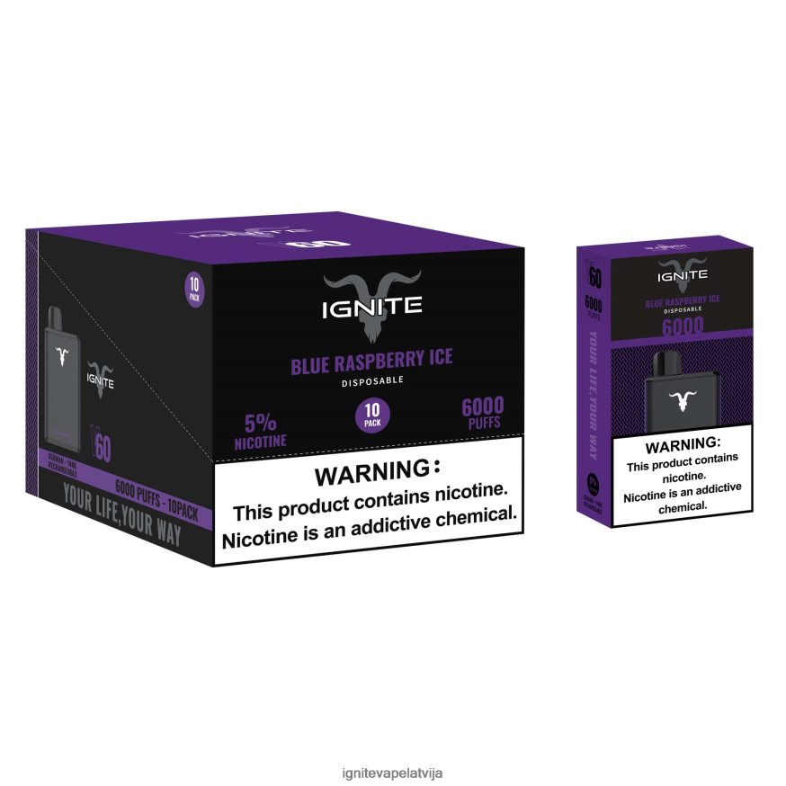 Ignite Puff Price | IGNITE V60 vape pildspalva 10 pac zilo aveņu ledus V22L8015