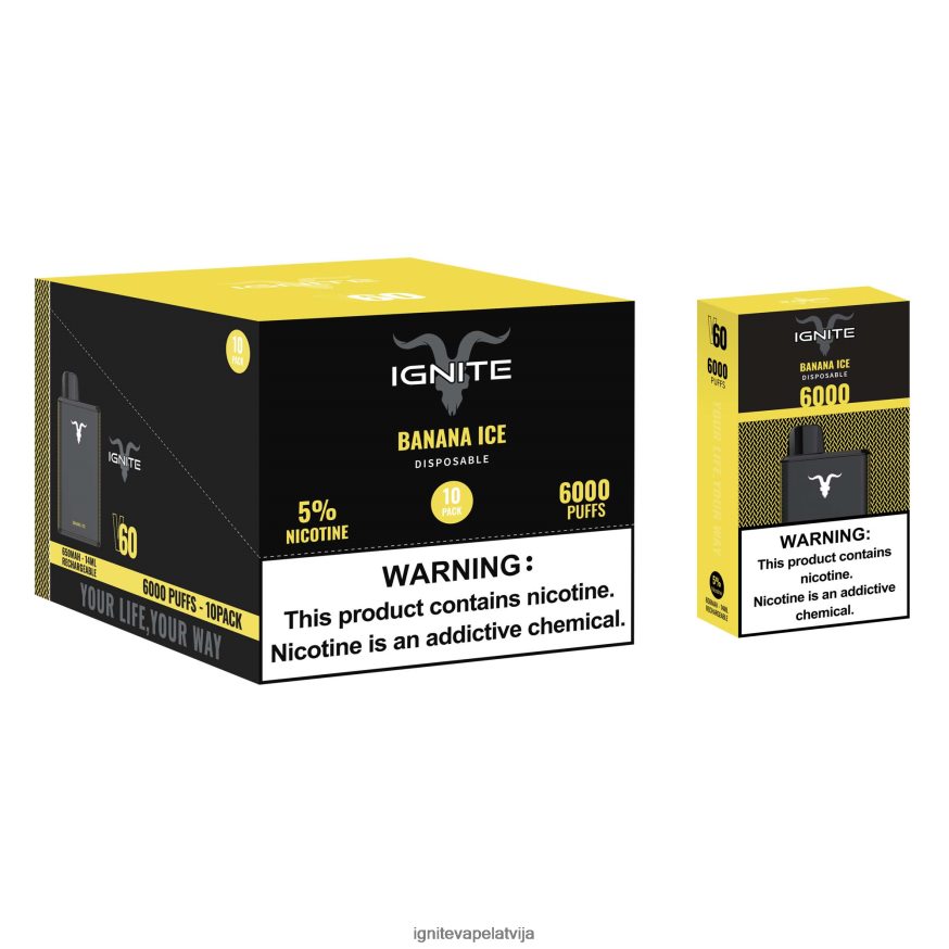 Ignite Vape Latvija | IGNITE V60 vape pildspalva 10 pac banānu ledus V22L801