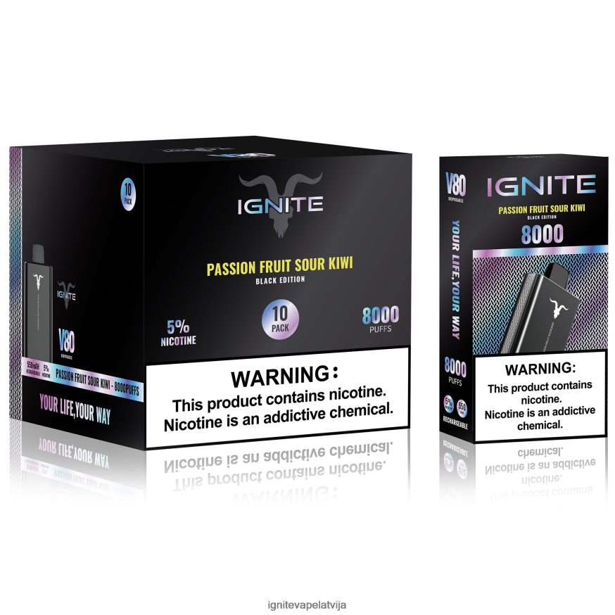 Ignite Vape Riga | IGNITE V80 vape pildspalva 10 pac marakujas skābie kivi V22L8062